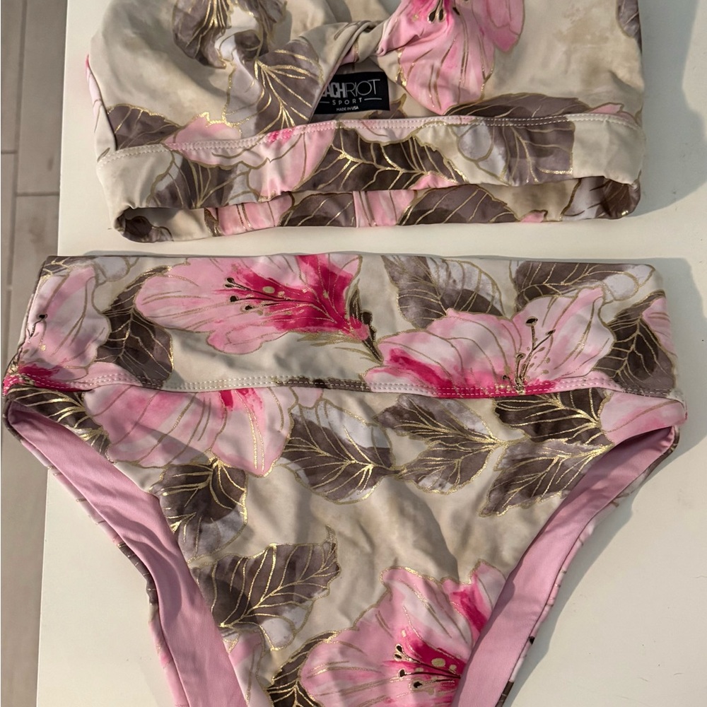 Floral Bikini Set with Pink and Gold Accents